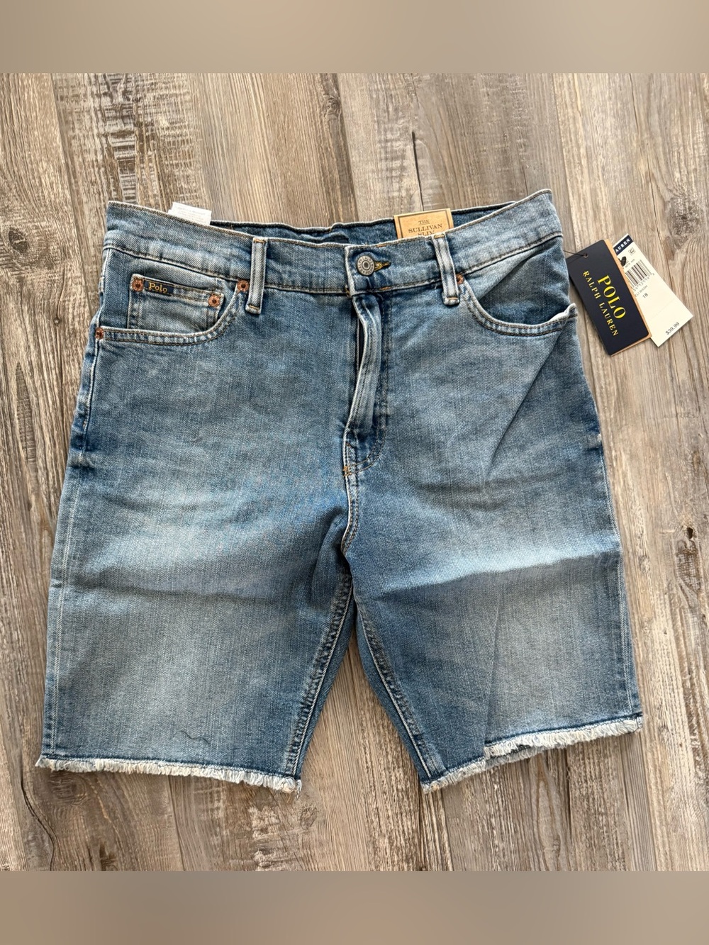 POLO RALPH LAUREN Jeans Shorts Youth 18 Sullivan Slim Fit Fray Blue Denim NWT